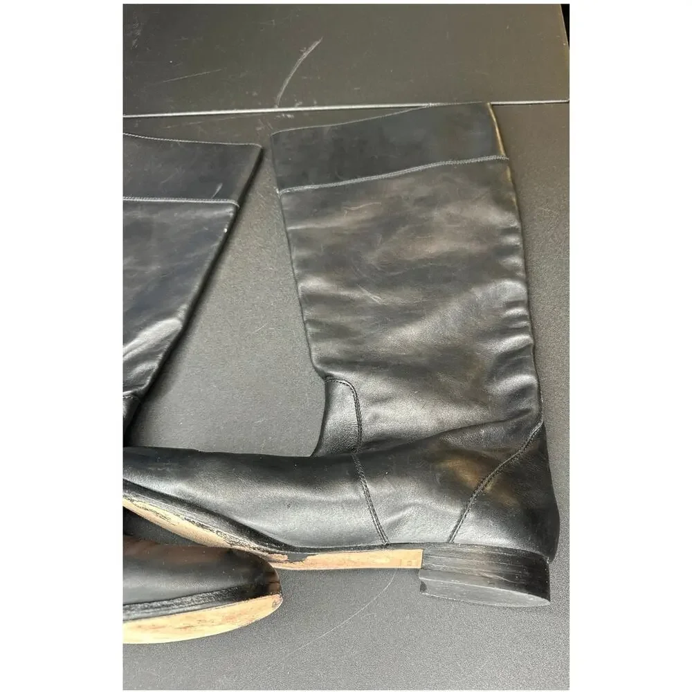 J.Crew Black Casual Basic Leather Almond Toe Knee High Boots‎ Size 10 1/2